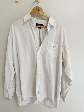 Ralph Lauren White Long-Sleeve Button-Down Shirt with Pocket Polo Logo